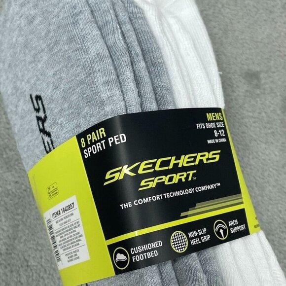 Skechers Sport Mens 8-Pair Cushioned Socks Size 8-12 Non-Slip Arch Support a0038 - Picture 1 of 5